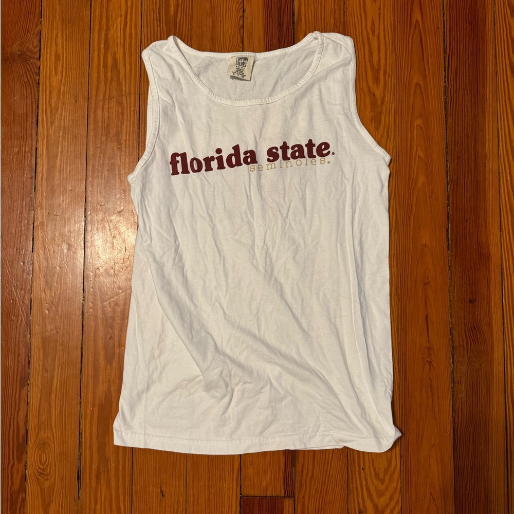 Comfort Colors White Tank Top with Maroon "florida state." Print